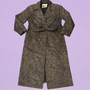 London Fog Gray Floral Patterned Long Trench Coat Size 6
